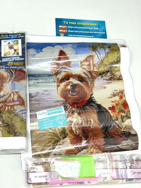 Haft Diamentowy Mozaika Diamond Painting Malowanie Diamentami Pies York Jork Plaża