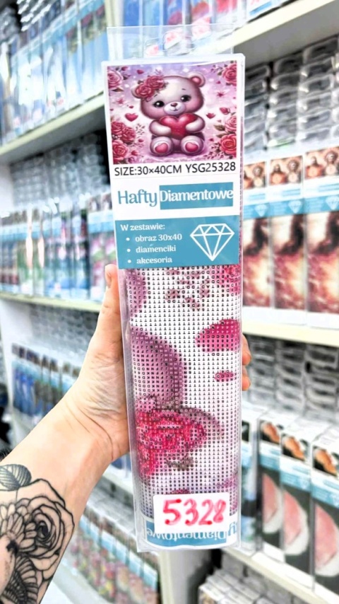 Haft Diamentowy Mozaika Diamond Painting Miś Kwiaty Serce Dla Dzieci