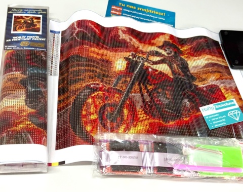 Haft Diamentowy Mozaika Diamond Painting Mozaika Motor Motocykl Czaszka Kościotrup