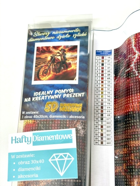 Haft Diamentowy Mozaika Diamond Painting Mozaika Motor Motocykl Czaszka Kościotrup