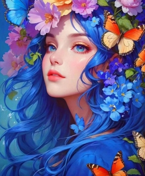 Haft Diamentowy Mozaika Diamond Painting Mozaika Motyle Kwiaty Kobieta