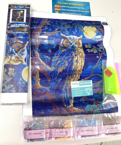 Haft Diamentowy Mozaika Diamond Painting Mozaika Sowa Pełnia Księżyc Noc