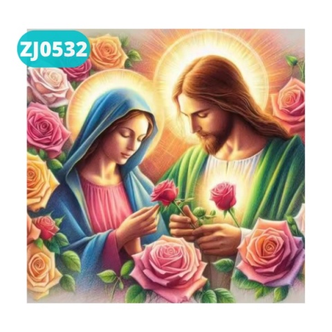 Haft Diamentowy Mozaika Diamond Painting Maryja Jezus Kwiaty Róże