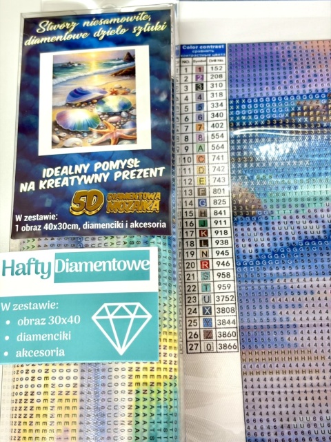 Haft Diamentowy Plaża Wodospad Muszelki Mozaika Diamond Painting Zestaw