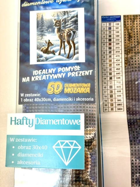 Haft Diamentowy Zima Sarenka Śnieg Choinka Las Mozaika Diamond Painting Zestaw 5D