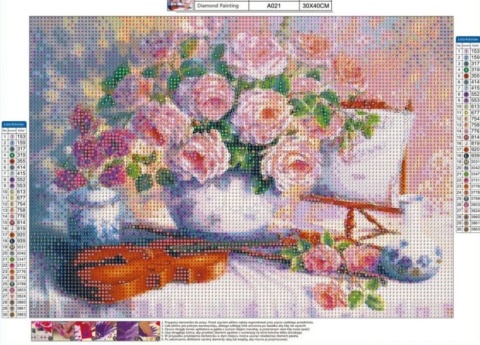 Haft Diamentowy Mozaika Diamond Painting Skrzypce Kwiaty Róże