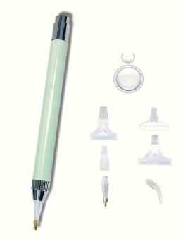 Zielony Długopis Aplikator do Diamond Painting Haftu Diamentowego Mozaiki Z Lupą