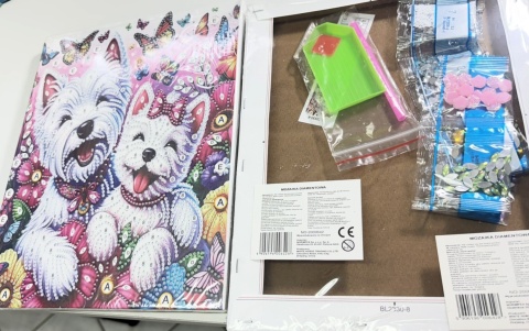 Haft Diamentowy na Płótnie Mandala 7D Pieski Kwiatki