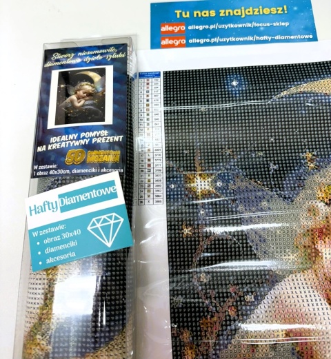 Haft Diamentowy Aniołek Chrzest Księżyc Mozaika Diamond Paiting 30x40cm