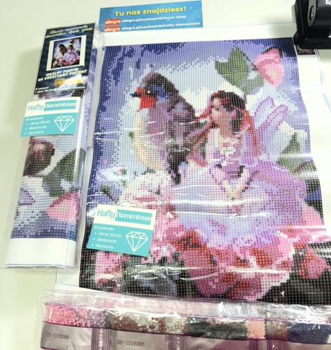 Haft Diamentowy Calineczka Bajka Ptak Kwiaty Diamond Painting Mozaika Zestaw