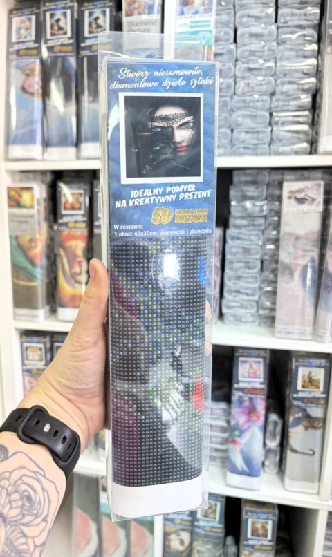 HAFT DIAMENTOWY CZARNY KOT KOBIETA MOZAIKA 5D