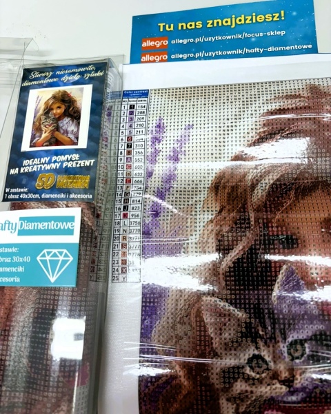 Haft Diamentowy Diamond Painting Mozaika Dla Dzieci Dziewczynka z Kotkiem