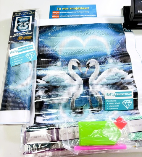 Haft Diamentowy Diamond Painting Mozaika Łabędź Łabędzie Jezioro Nocą