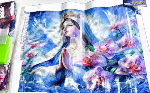Haft Diamentowy Diamond Painting Mozaika Maryja Kwiaty Modlitwa Boska