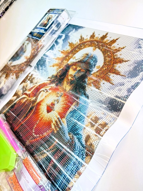 Haft Diamentowy Diamond Painting Mozaika Serce Jezusa Niebo Religia