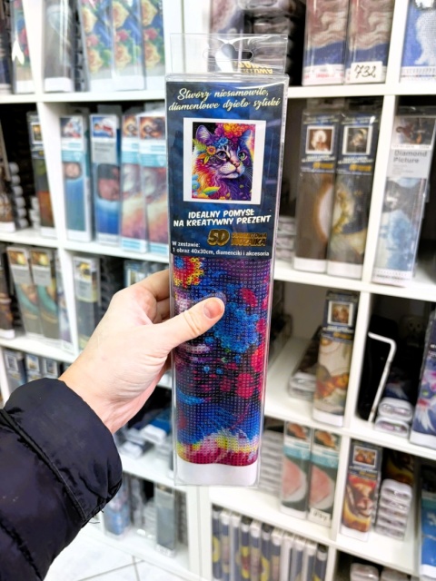 Haft Diamentowy Kwiaty Kot Kotek Mozaika Diamond Paiting Zestaw 30x40cm