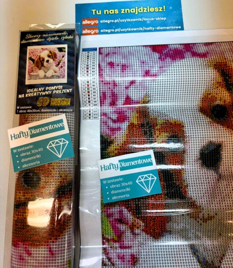 Haft Diamentowy Kwiaty Pies Piesek Mozaika Diamond Painting Zestaw