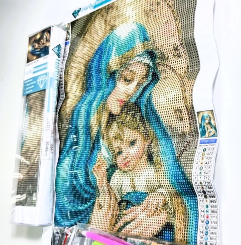 Haft Diamentowy Maryja Matka Boska z dzieciątkiem Mozaika Diamond Paiting