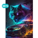 Haft Diamentowy Mozaika Diamond Painting Auto Samochód Wilk Neony