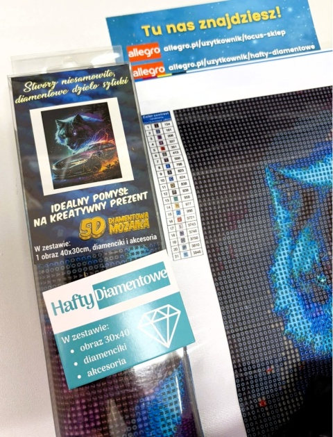 Haft Diamentowy Mozaika Diamond Painting Auto Samochód Wilk Neony