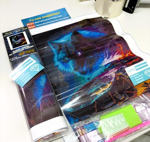 Haft Diamentowy Mozaika Diamond Painting Auto Samochód Wilk Neony