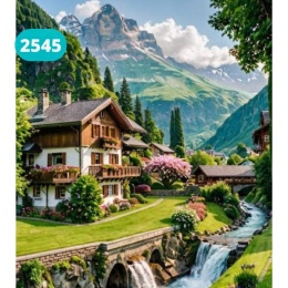 Haft Diamentowy Mozaika Diamond Painting Góry Domek Krajobraz Wodospad