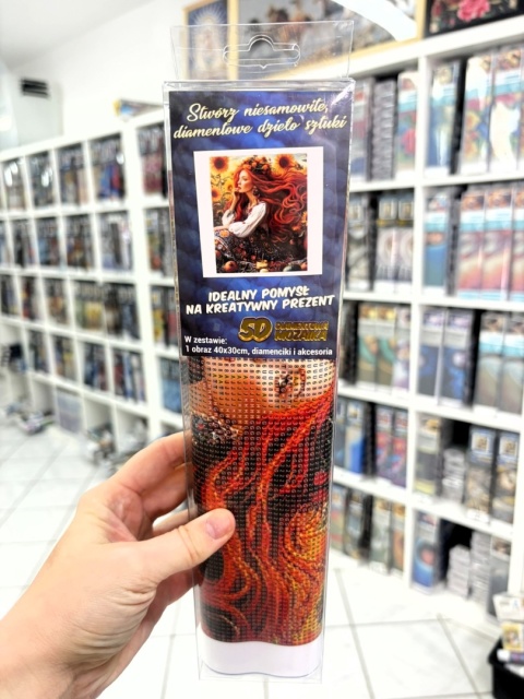 Haft Diamentowy Mozaika Diamond Painting Kobieta Kwiaty Słoneczniki Wianek