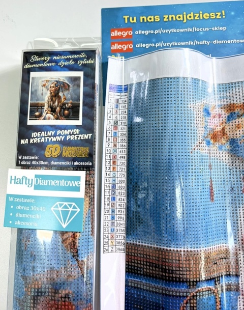 Haft Diamentowy Mozaika Diamond Painting Kobieta Parasol Ławka