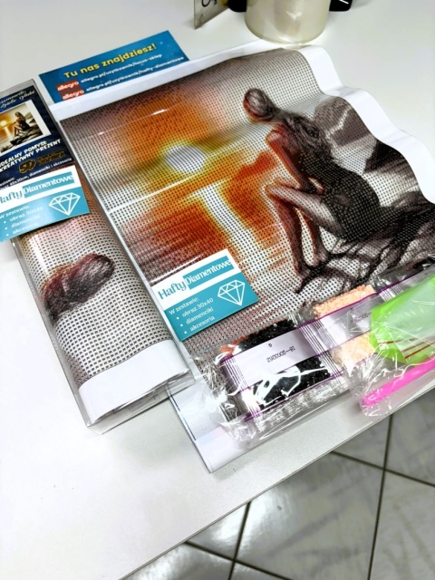 Haft Diamentowy Mozaika Diamond Painting Kobieta Zachód Słońca Morze