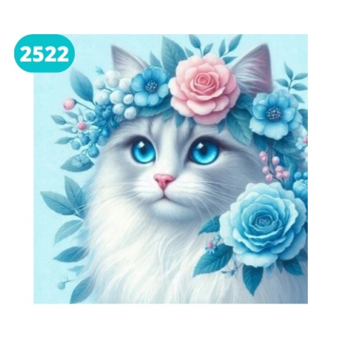 Haft Diamentowy Mozaika Diamond Painting Kot Kotek Kwiaty Biały Kot Kotki