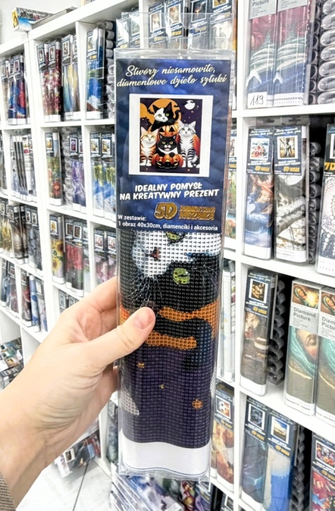 Haft Diamentowy Mozaika Diamond Painting Kot Kotek Kwiaty Dla Dzieci