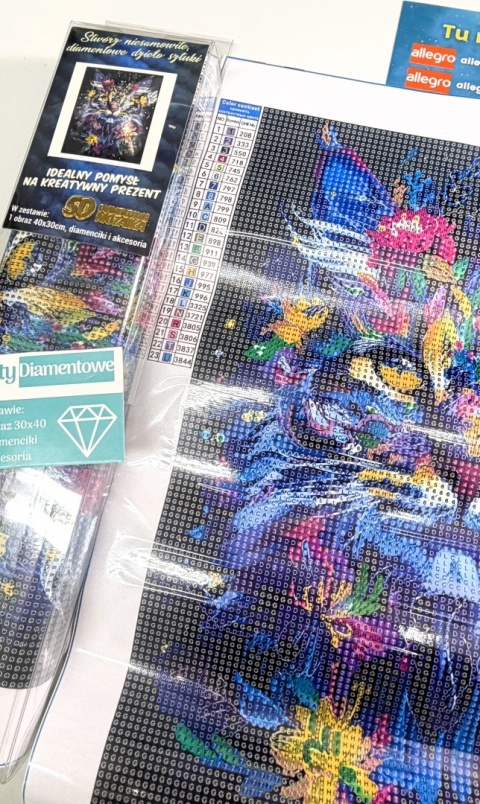 Haft Diamentowy Mozaika Diamond Painting Kot Kotek Kwiaty Dla Dzieci