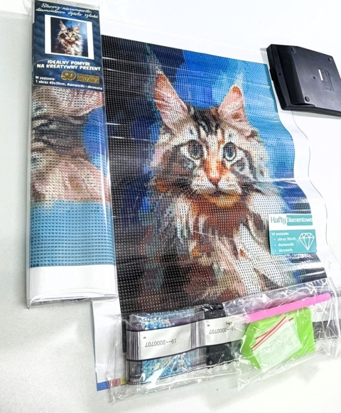 Haft Diamentowy Mozaika Diamond Painting Kot Kotek Kwiaty Dla Dzieci