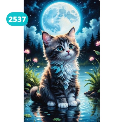 Haft Diamentowy Mozaika Diamond Painting Kotek Księżyc Pełnia Dla Dzieci