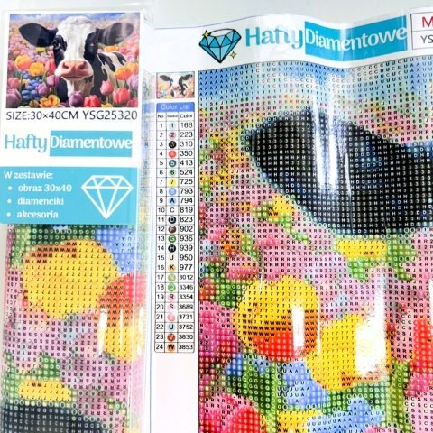 Haft Diamentowy Mozaika Diamond Painting Krowa Kwiaty Tulipany