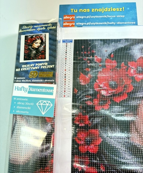 Haft Diamentowy Mozaika Diamond Painting Kwiaty Kobieta Czarne Włosy