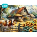 Haft Diamentowy Mozaika Diamond Painting Malowanie Diamentami Farma Wieś Kwiaty Krowa Słoneczniki