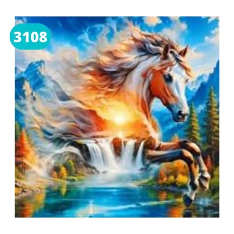 Haft Diamentowy Mozaika Diamond Painting Malowanie Diamentami Koń Konie Wodospad Krajobraz