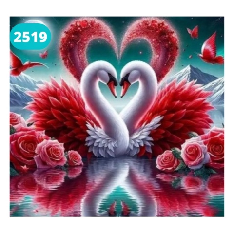 Haft Diamentowy Mozaika Diamond Painting Malowanie Diamentami Łabędzie Kwiaty Miłość