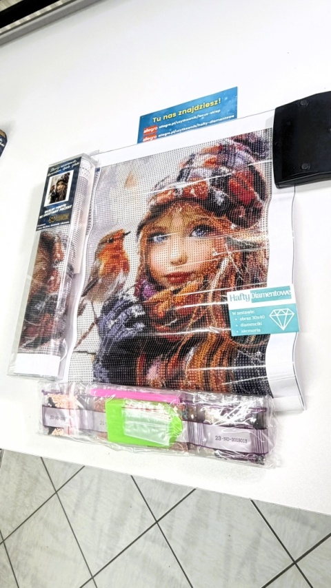 Haft Diamentowy Mozaika Diamond Painting Ptak Dziewczynka Kobieta