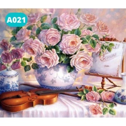 Haft Diamentowy Mozaika Diamond Painting Skrzypce Kwiaty Róże