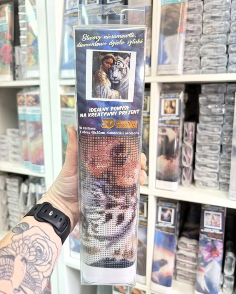 Haft Diamentowy Mozaika Diamond Painting Tygrys Kobieta Zwierzęta