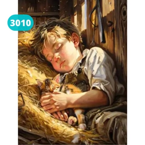 Haft Diamentowy Mozaika Diamond Painting Wieś Farma Słoma Chłopiec