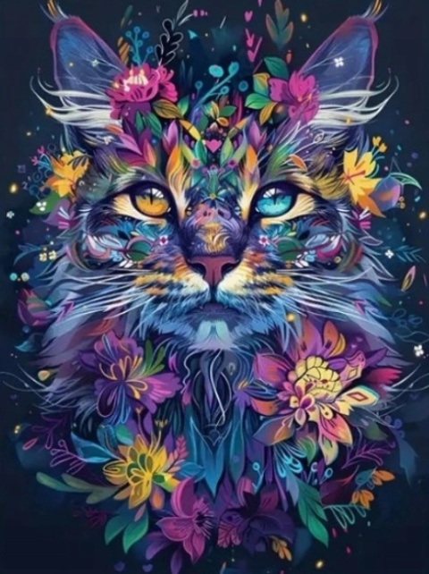 Haft Diamentowy Mozaika Diamond Painting Kot Kotek Kwiaty Dla Dzieci