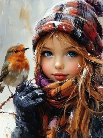 Haft Diamentowy Mozaika Diamond Painting Ptak Dziewczynka Kobieta