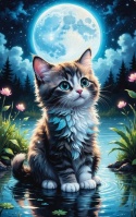Haft Diamentowy Mozaika Diamond Painting Kotek Księżyc Pełnia Dla Dzieci