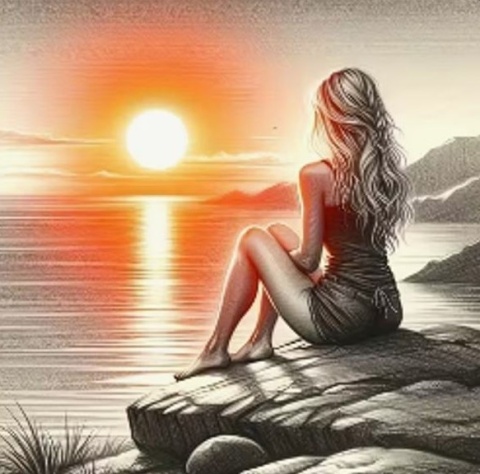 Haft Diamentowy Mozaika Diamond Painting Kobieta Zachód Słońca Morze