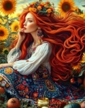 Haft Diamentowy Mozaika Diamond Painting Kobieta Kwiaty Słoneczniki Wianek