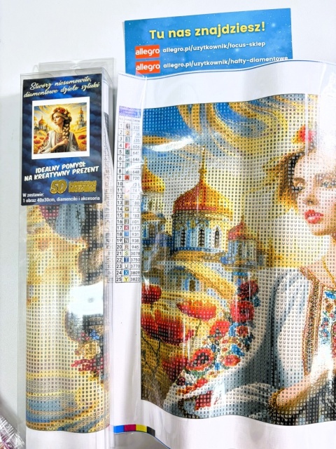 Haft Diamentowy Diamond Painting Mozaika Kobieta Słowianka Kwiaty Cerkwia