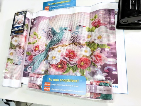 Haft Diamentowy Diamond Painting Mozaika Ptak Ptaki Kwiaty Róże